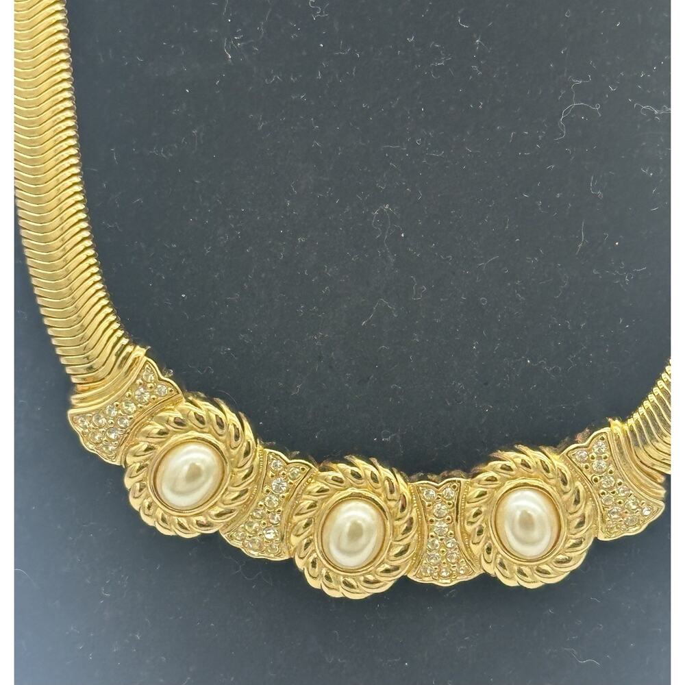 Vintage Christian Dior Earrings & Necklace Set W/ Faux Cabachon Pearl Gold Tone - Picture 4 of 15